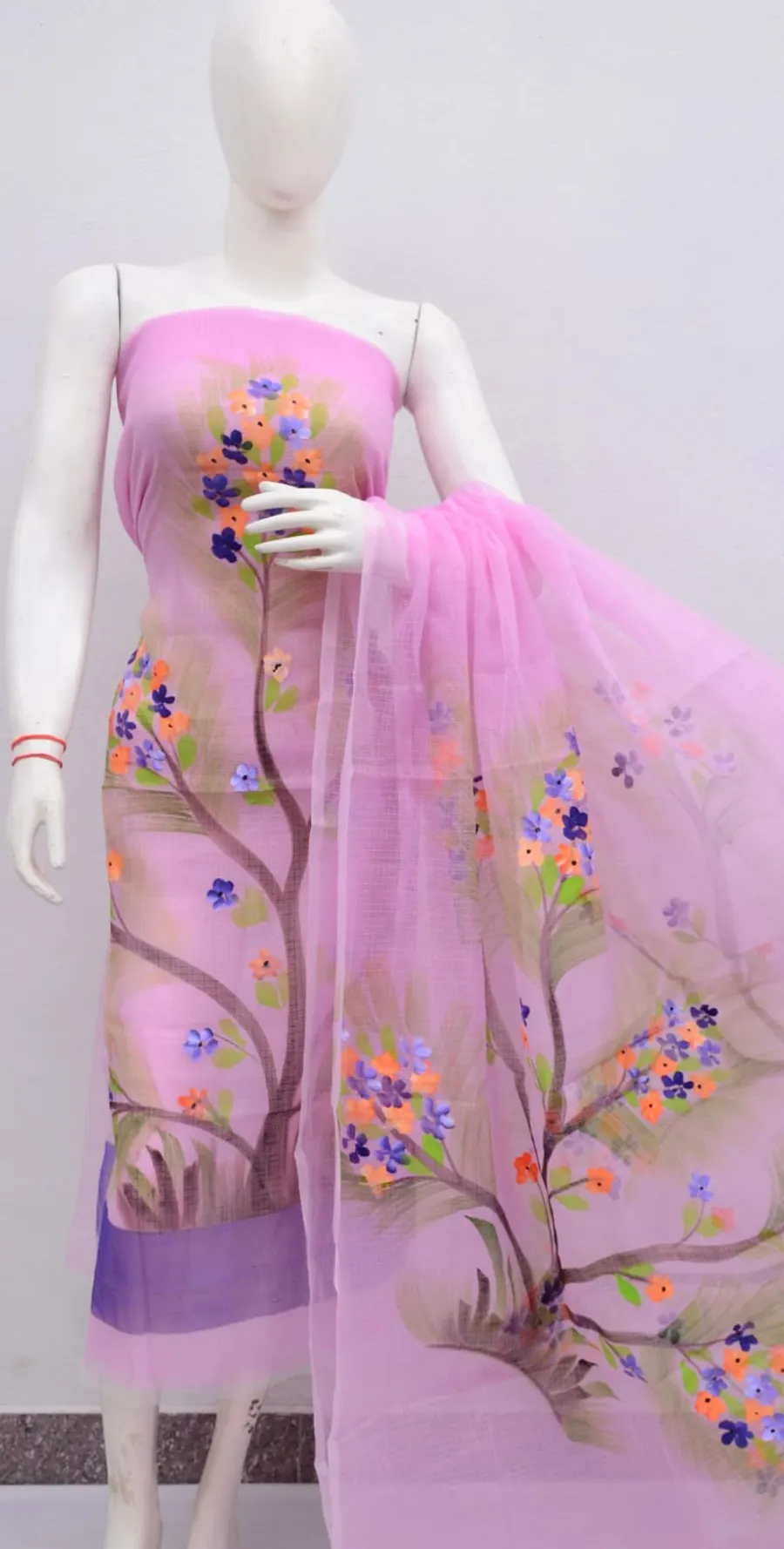 Graceful Kota Doria Dress Material with Hand Brush Print Work – Lightweight Elegance in Every Thread
